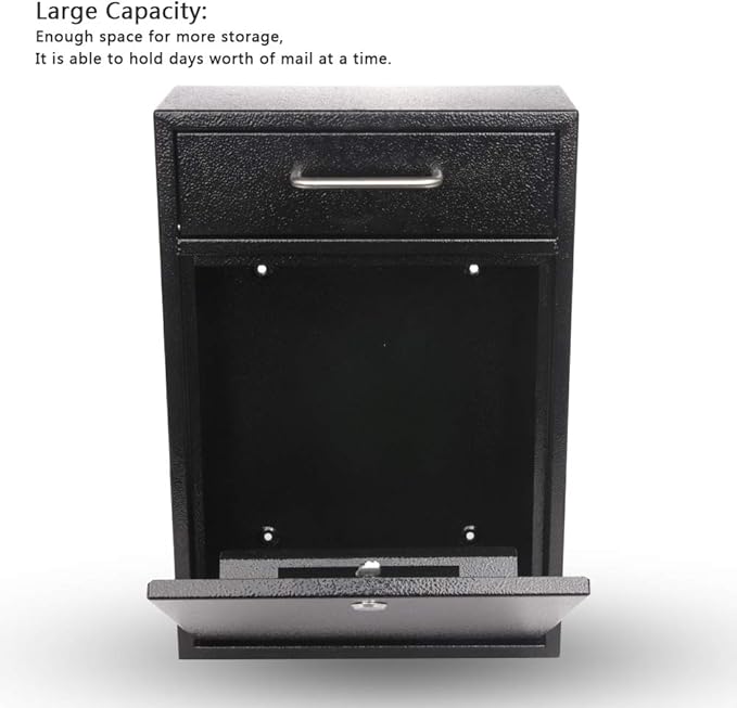 KYODOLED Steel Key Lock Mail Boxes Outdoor, Locking Wall Mount Mailbox, Security Lock Drop Box, Collection Boxes,16.2H x 11.22L x 4.72W Inches, Black X Large-DeskLoop Office