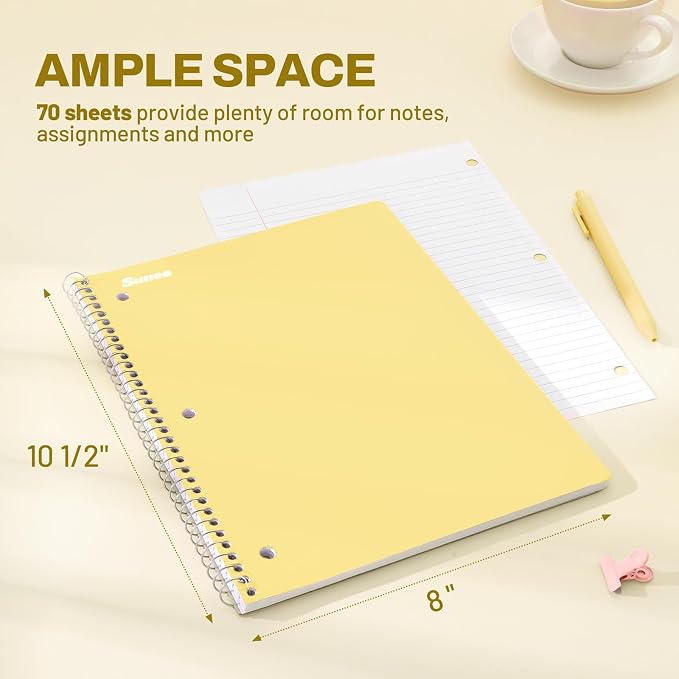 SUNEE Spiral Notebooks, 12 Pack, College Ruled Paper, 70 Sheets per Notebook - Image 2