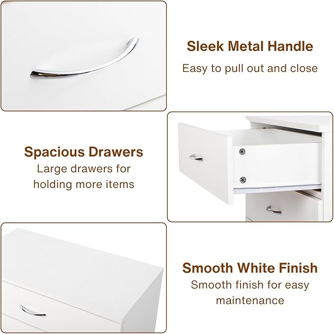 Karl home 4 Drawer Dresser for Bedroom, Small Chests of Drawers Modern Nightstand, White Dresser Chest with 4 Storage Drawers, Dressers for Nursery, Hallway, Living Room, Closet-DeskLoop Office