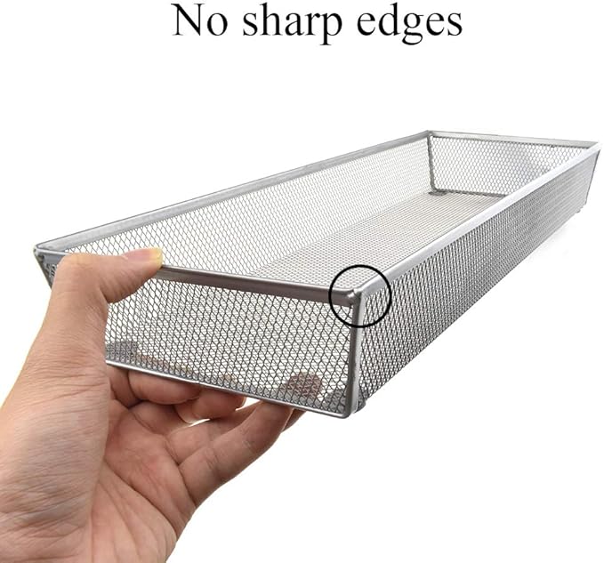 HAHIYO Stackable Mesh Tray Cup 15 x 6 x 2 inches Sturdy Container for Desk Drawer Organizer Collection for Home Office School kitchen Soft Foam Feet No Sharp Edges 1 Pack Silver-DeskLoop Office