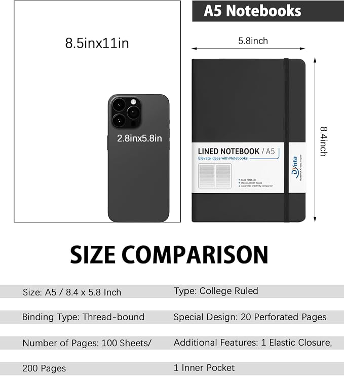 Dynta Hardcover Journal Notebooks, 10 Packs A5 Lined Journals Bulk - Image 2