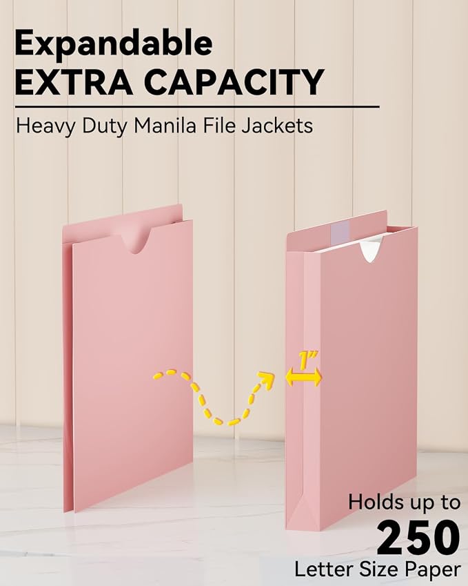 Ansook Plastic Manila File Jacket & File Pockets Letter Size, Heavy Duty 1 Inch - Image 3