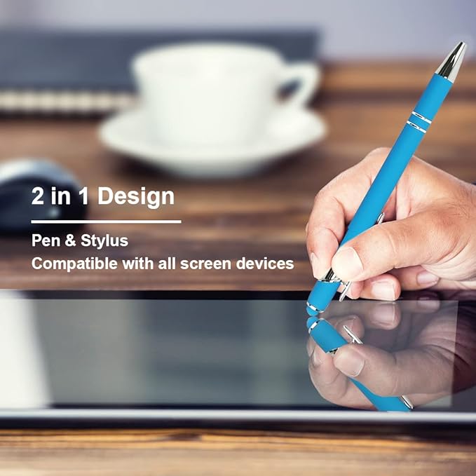 Ballpoint Pen with Stylus Tip, Soft Touch Click Metal Pen, 1.0mm Medium Point, Black Ink, 12 Count(4 Colors)-DeskLoop Office