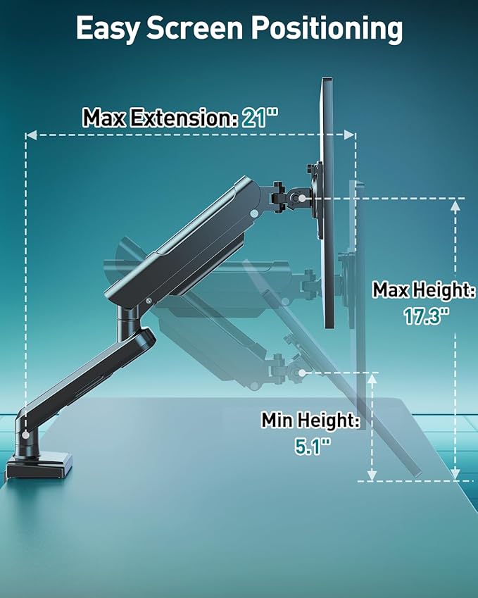 Single Monitor Desk Mount, 13-32 inch Adjustable Gas Spring Monitor Arm, Computer Monitor Stand Holder with Clamp and Grommet Base, Fits 4.4 to 22lbs Screens, VESA Mount Bracket, Black, Freelift Pro-DeskLoop Office