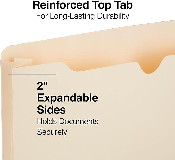 Staples Jacket File Folders, Letter Size, 2‑Inch Expandable Sides, Heavy‑Duty - Image 3
