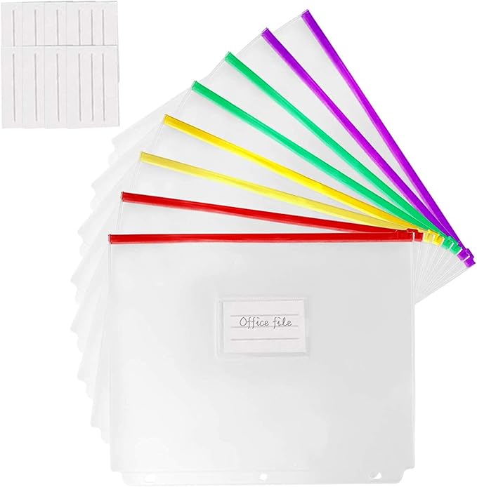 YoeeJob 8 Packs 3-Hole Clear Zipper Binder Pockets, Binder Insert Pages by YoeeJob