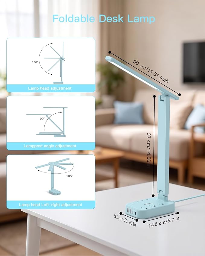 One Beat LED Small Desk Lamp Power Strip 5ft Extension Cord, 3 Outlets - Image 4