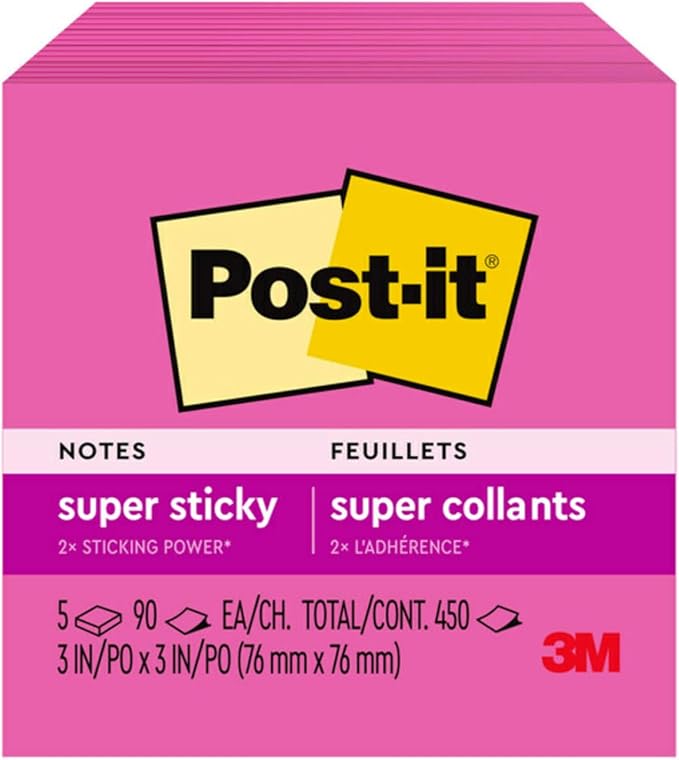 Post-it Super Sticky Notes, 3 x 3 in, 5 Pads, 90 Sheets/Pad | School Supplies - Image 11