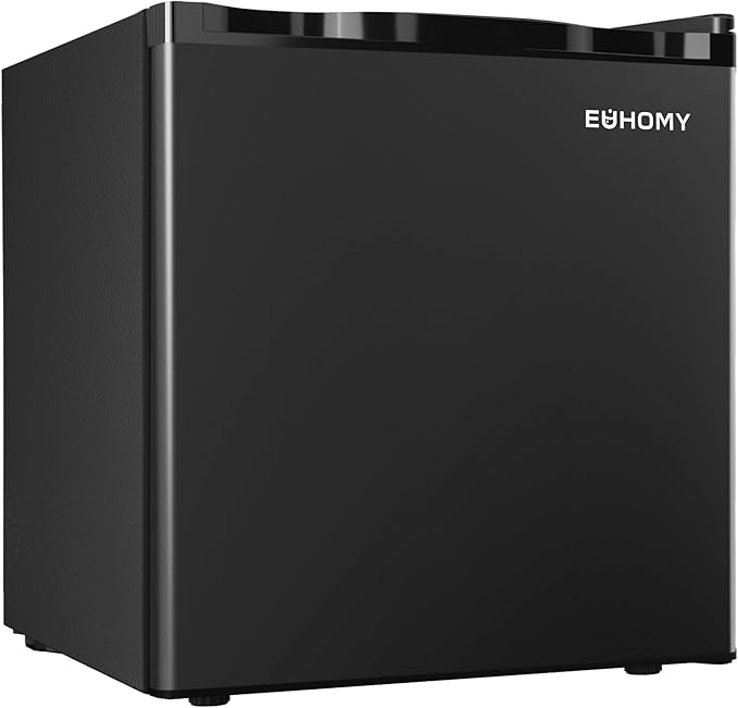 EUHOMY 1.7 Cu.Ft Mini Fridge with Freezer, Reversible Single Door Compact Refrigerator, Adjustable Thermostat, Energy Saving, Mini Fridge for Bedroom, Office, Dorm, Black-DeskLoop Office
