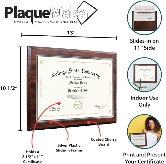 PlaqueMaker Certificate Frame, Cherry Wood - Image 4