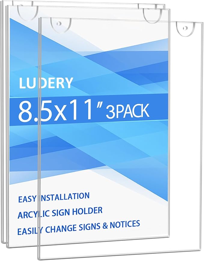 Acrylic Sign Holder 8.5 x 11 Vertical, Wall Mount Document Holder, Restaurant by Ludery