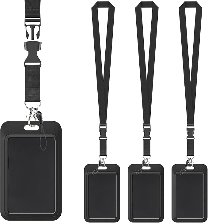 Uniclife 3 Pack Sliding Badge Holder Hard Black Vertical Plastic Card Case by UnicLife