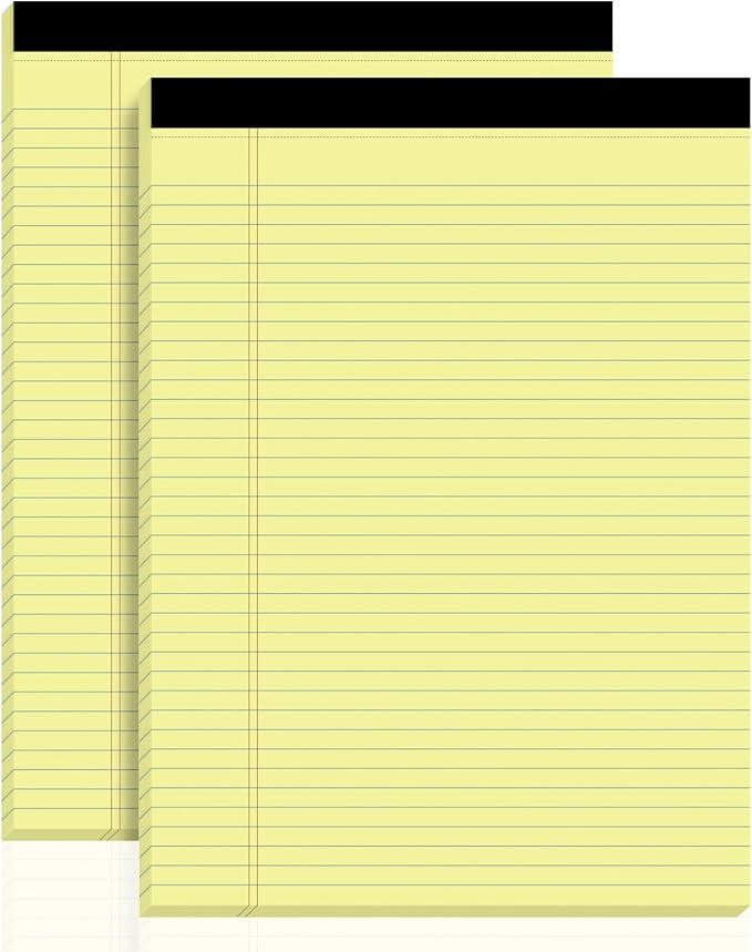 Yellow Legal Pads, 8.5 x 11 Note Pads, 2 Pack College Ruled Notepads 8.5 x 11 by NotePads