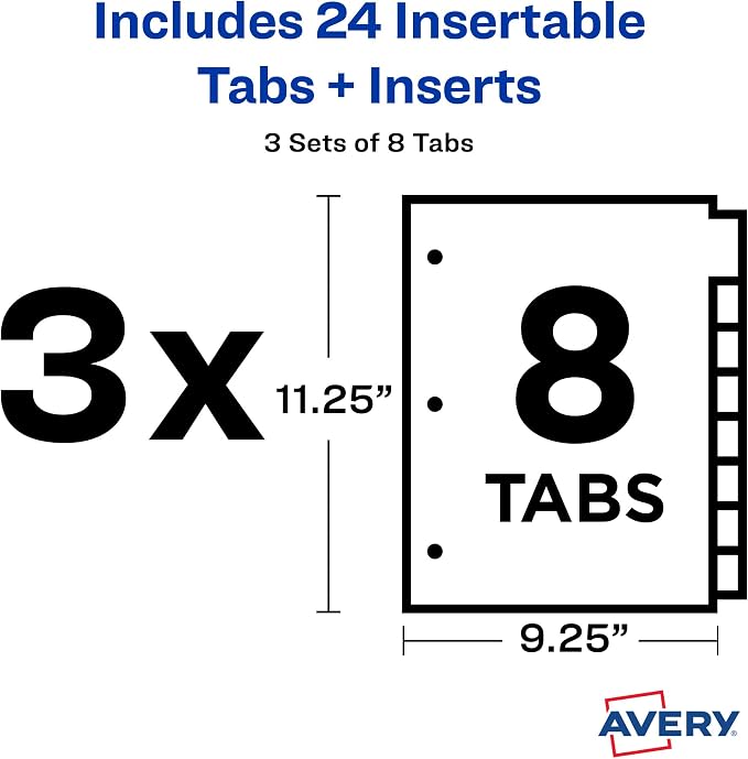 Avery Dividers for 3 Ring Binders, 8-Tab Sets, Two-Pocket Plastic Binder - Image 8