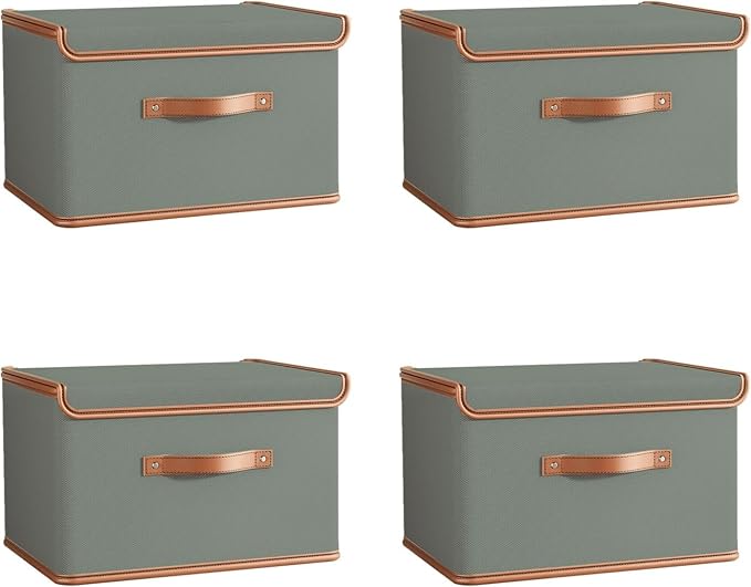 Tuza 4 Pack Storage Bins with Lids, Collapsible Closet Organizer Container by TidySpaceSoftlyStyled