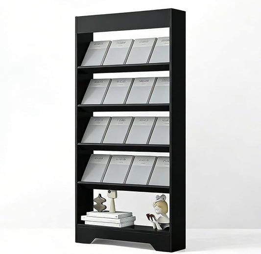 LHIUGE 5-Layer Brochure Display Rack, Freestanding Wooden Magazine Rack by LHIUGE