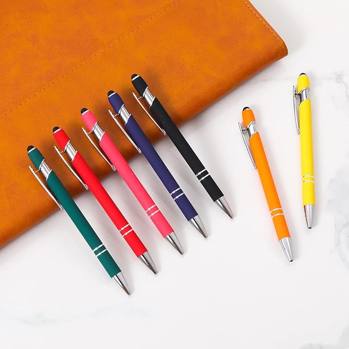 Ballpoint Pen with Stylus Tip, Soft Touch Click Metal Pen, 1.0mm Medium Point, Black Ink, 12 Count(Red)-DeskLoop Office