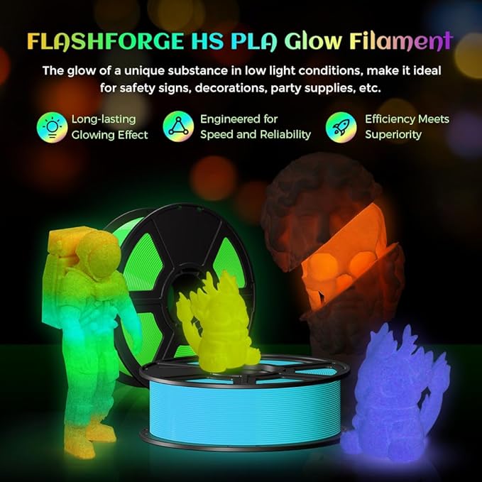 FLASHFORGE Glow in The Dark Rapid PLA Filament 1.75mm, High Flow Speedy 3D Printer Filament Luminous Red, Max 500mm/s High-Speed Printing, High Brightness and Long-Lasting Glowing Effect-DeskLoop Office