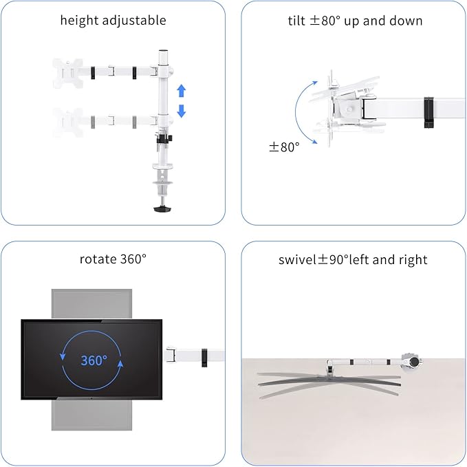 Suptek Single Monitor Arm Desk Mount Fully Adjustable Monitor Stand for 1 / One Screen up to 13" to 32" Extra Tall 15.75 inch Pole,VESA 75x75mm or 100x100mm,White (MD9421W)-DeskLoop Office