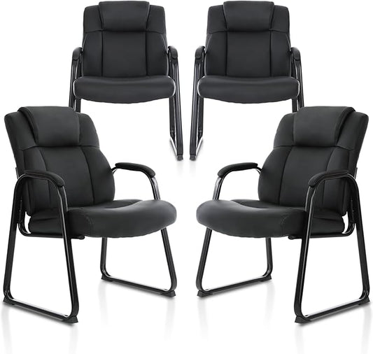CLATINA Big & Tall 500 lb. Guest Chair, Leather Reception Chairs with Sled Base and Padded Arm Rest for Waiting Room Office Home and Meeting Conference-Black (4 Pack)-DeskLoop Office