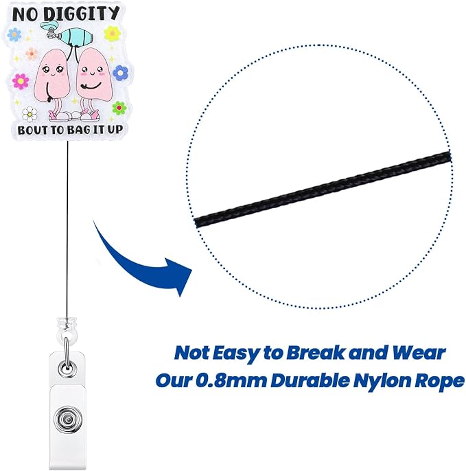 No Diggity Bout to Bag It Up Funny RT Nurse Badge Reel, Cute Lung Retractable - Image 5