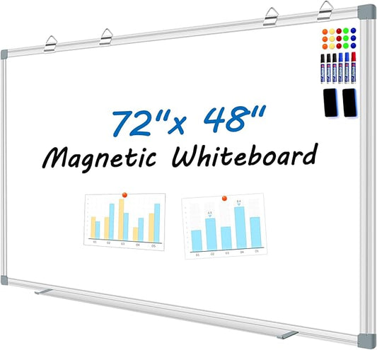 H-Qprobd 6'x4' Large Magnetic White Board Dry Erase Whiteboard with Aluminum Frame, 72"X48" Hanging White Boards for Wall with Long Pen Tray, Presentation Board for Office Classroom Home-DeskLoop Office