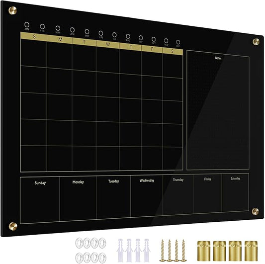 Black Glass 3-1 Monthly Dry Erase Calendar Whiteboard by Marribol