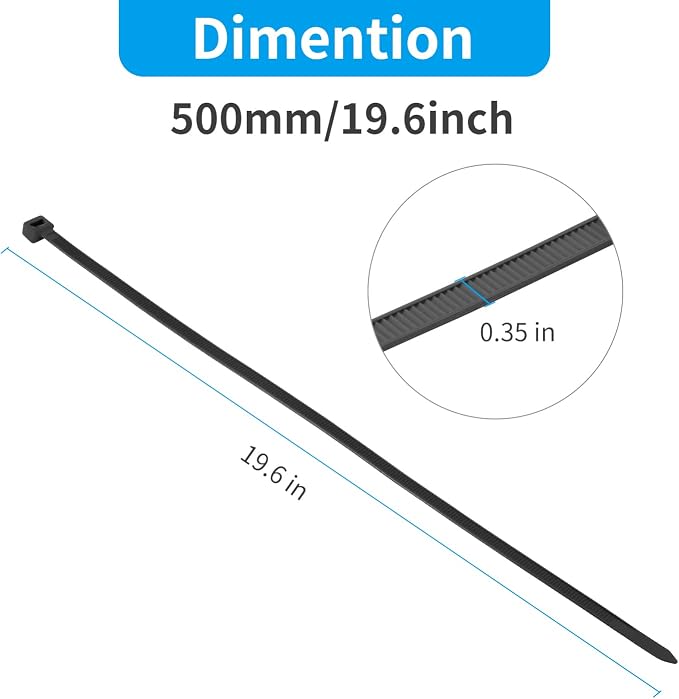 XINGO 20 Inch Black Large Heavy Duty Zip Ties 100 Pack, 200 LBS Ultra Strong - Image 2