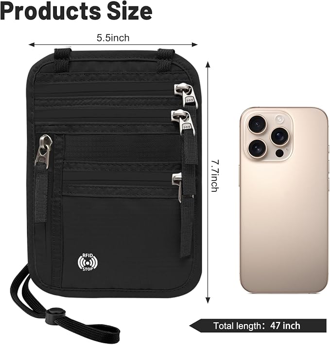 Sizobi Neck Wallet for Traveling Women Men, RFID Blocking Nylon Passport Holder - Image 9