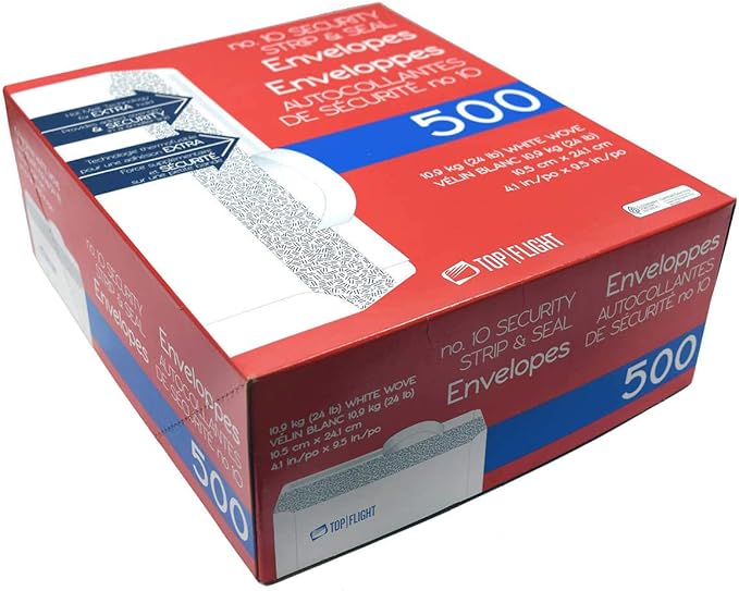 Top Flight PSTF10NWT #10 Envelopes, Strip & Seal, Security Tinted, 24 lb - Image 2