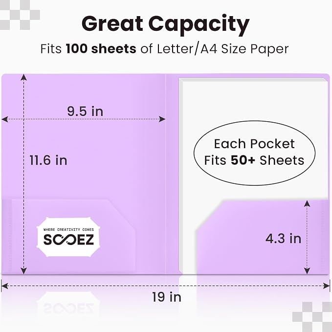 Sooez 6Pack Folders with Pockets, Pocket Folders with Extra Labels, Plastic - Image 4