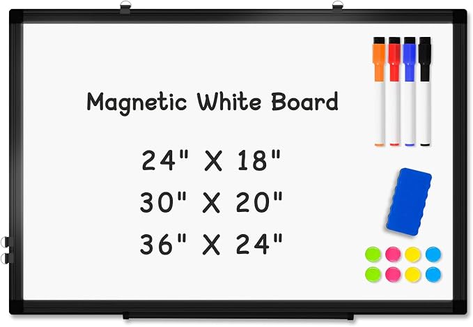 Double-Sided Magnetic Black Aluminum Frame Whiteboard, Hanging Mounting White by AMUSIGHT