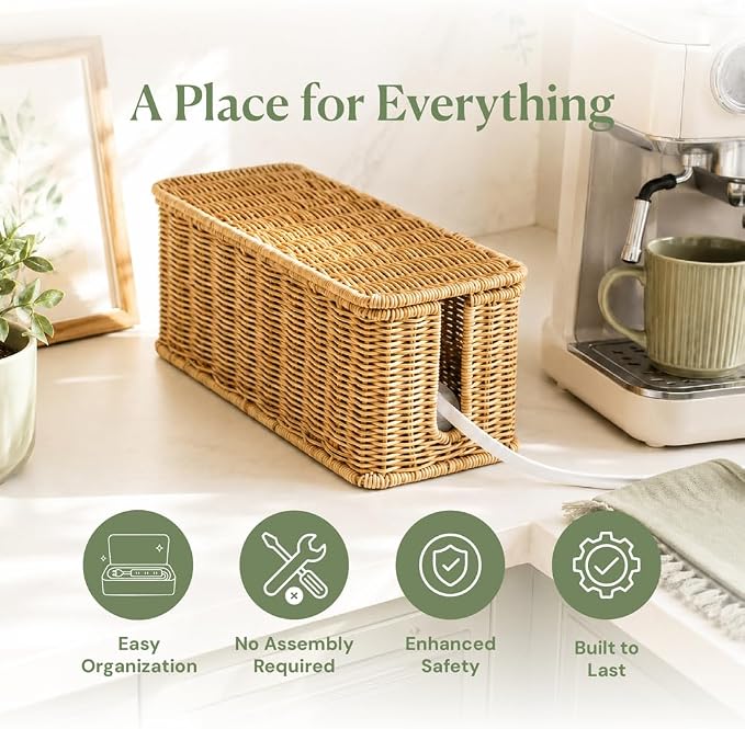 Cable Management Box, Handmade Rattan Cable Organizer - Image 3