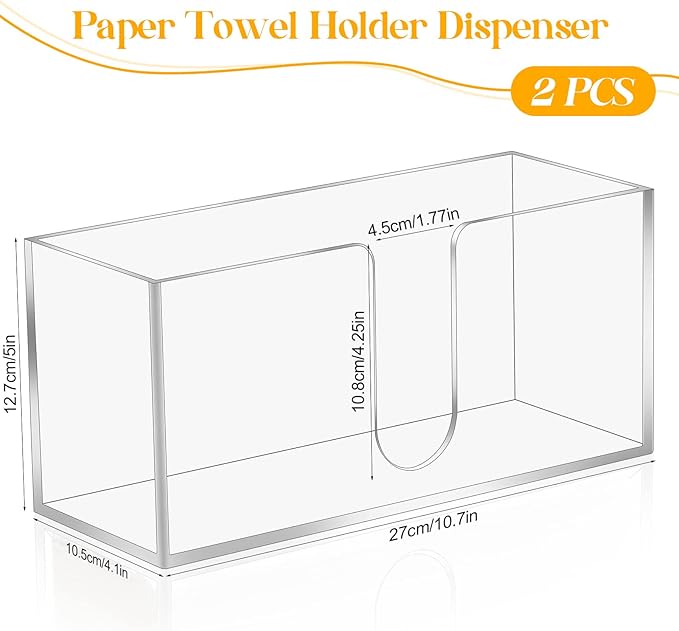 2Pack Acrylic Countertop Paper Towel Dispenser, Folded Paper Towel Dispenser Clear Trifold Napkin Holder, Suitable for Z-fold, C-fold or MultiFold Trifold Paper Towels for Bathroom Toilet and Kitchen-DeskLoop Office
