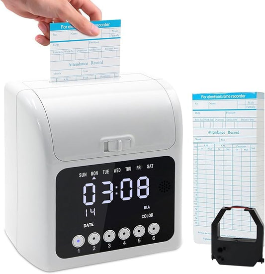 Time Clock with Passcode, Auto-Align Time Clocks for Small Business, Time Clock Punch Machine with 50-Piece Time Cards, and One Ink Ribbon Cartridge-DeskLoop Office
