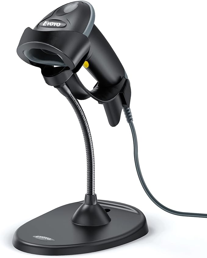 Eyoyo Handheld 2D Barcode Scanner with Gooseneck Stand, Automatic USB Wired QR Code Scanner Bar Code Reader Support Screen Scanning for PC POS System Library Store Supermarket Check-Out, Inventory…-DeskLoop Office