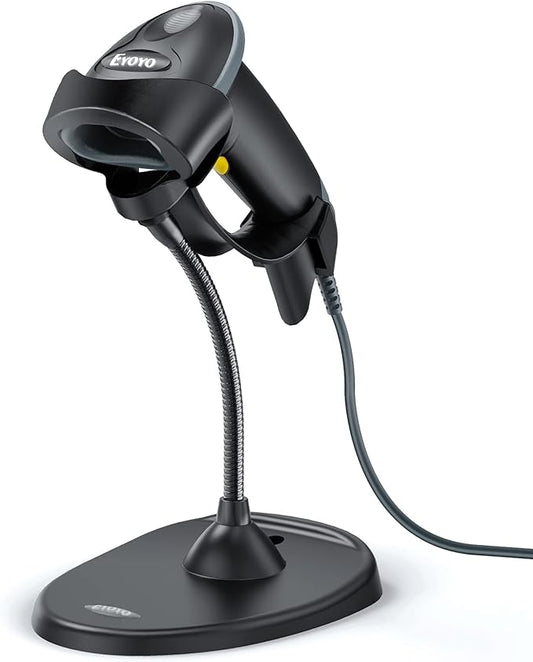Eyoyo Handheld 2D Barcode Scanner with Gooseneck Stand, Automatic USB Wired QR Code Scanner Bar Code Reader Support Screen Scanning for PC POS System Library Store Supermarket Check-Out, Inventory…-DeskLoop Office
