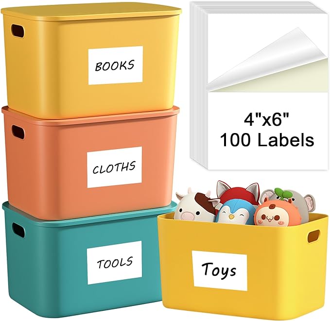 MaxGear 4x6 inch Removable Labels 100 Pcs, Water/Oil/Tear Resistants No Residue by MaxGear