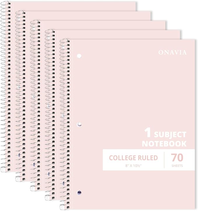 ONAVIA Pink 1 Subject Spiral Notebook College Ruled 5 Pack, 140 Pages | 70 by ONAVIA