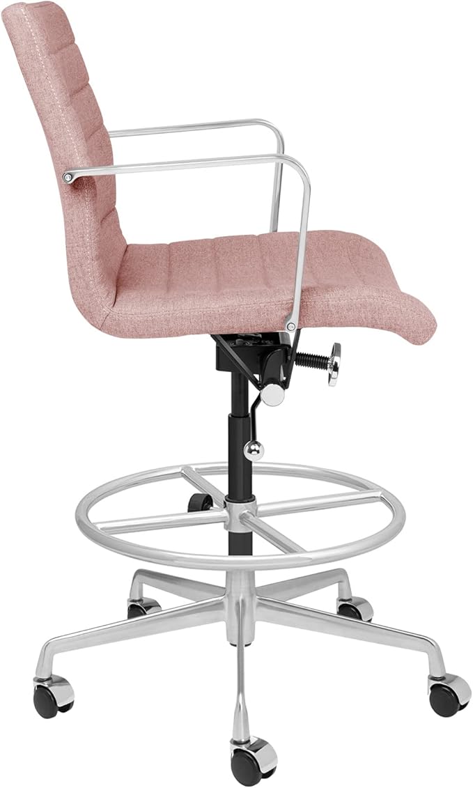 Laura Davidson Furniture SOHO II Ribbed Drafting Chair for Standing Desks, Standing Desk Chair - Ergonomically Designed, Draft Height, Arm Rest & Cushion, Made of Fabric, Coral Pink Fabric-DeskLoop Office