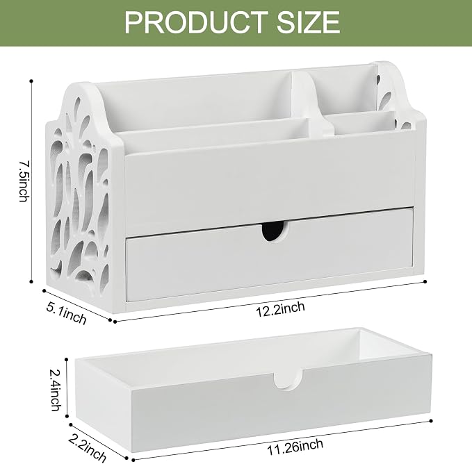 Desk Organizer with Drawer Wood File Office Mail Organizer Countertop-5 Slot - Image 7