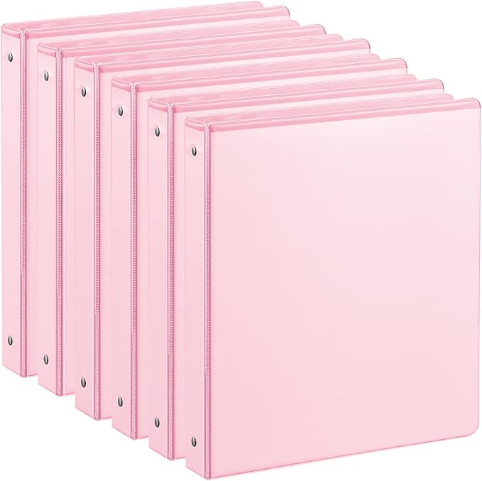 SUIN 1-inch 3 Ring Binder with 2 Interior Pockets, and School Use, 6 Pack by SuinOffice