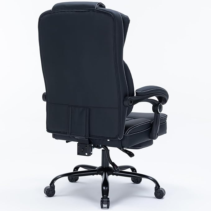 Ergonomic Office Chair with Foot Rest, Executive Chair with Footrest PU Leather Computer Chair, Big and Tall Chair Reclining Desk Chair, Thick Padded Coil Spring Seat, 400 lbs Capacity (Black)-DeskLoop Office