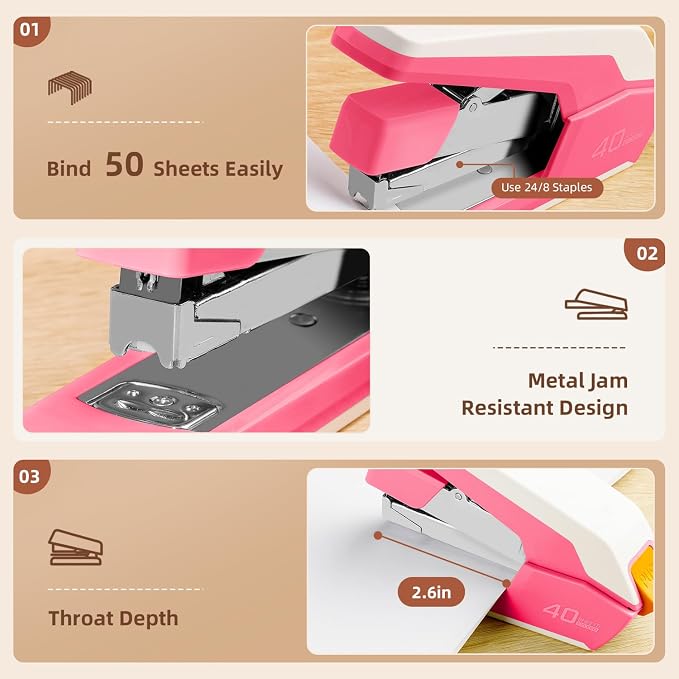 Deli Effortless Desktop Stapler, Heavy Duty Stapler, 40-50 Sheet Capacity - Image 5