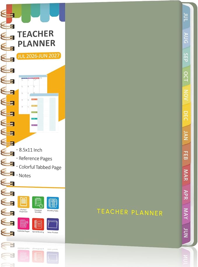 Teacher Planner 2026-2027, 7 Period Lesson Plan Book, 8.5" x 11" | July by VALOME