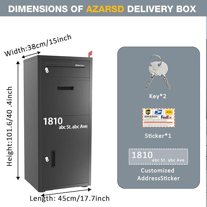 Package Delivery Boxes for Outside, Large Parcel Drop Boxes with Lock, Customize Address Stickers Package Drop Boxes for Outside is Waterproof,Package Delivery Box for Porch (Black，40"*17.7"*15 in)-DeskLoop Office