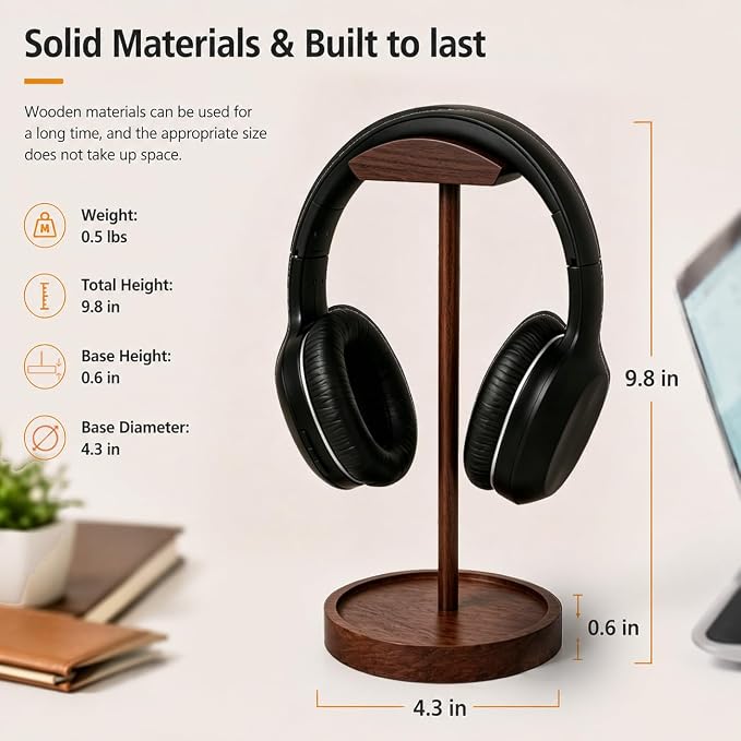 Headphone Stand Nature Wood Headset Hanger Mount Hook Gaming Holder Desktop - Image 2