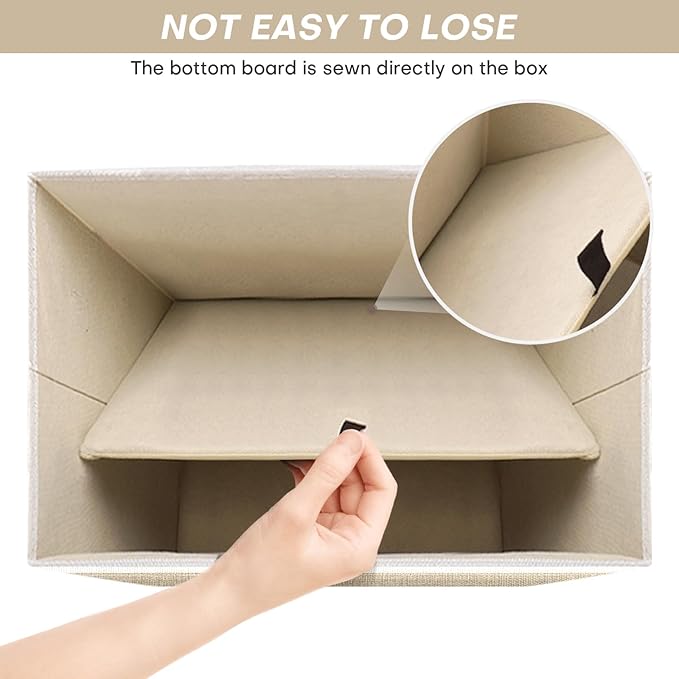 Large 17" 42 Quarts Collapsible Stackable Storage Bins with Lids [3-Pack] Foldable Fabric Linen Storage Boxes Cube, Closet Organizer Baskets with Label (16.7 x 12 x 12", Beige & White)-DeskLoop Office
