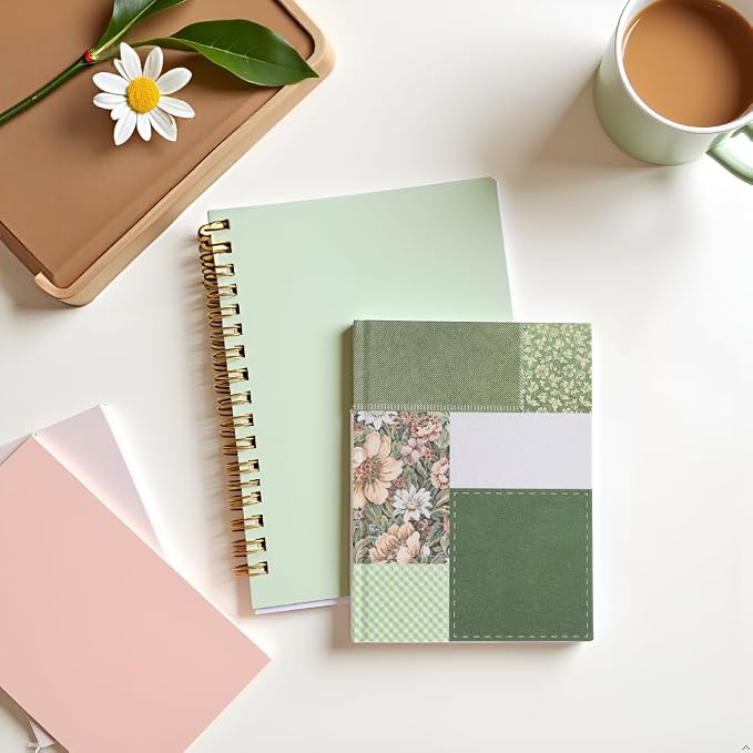 Pearhead Green Patchwork Fabric Hardcover Journal, 6x8 College-Ruled Lined - Image 7