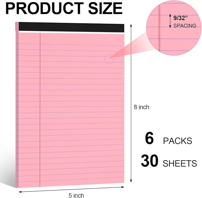 Utron 6 PCS Small Legal Pads 5x8 Pink, Narrow Ruled Small Note Pads 5x8 - Image 2